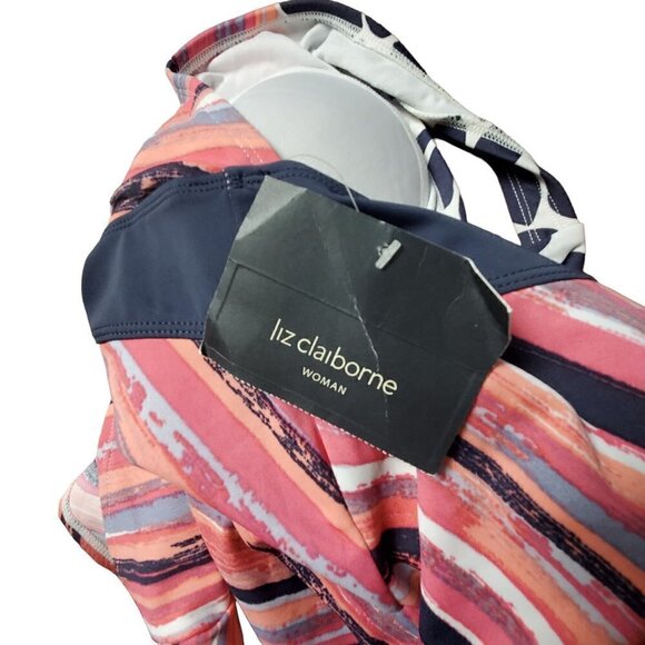 Liz Clairborne Floral Striped Halter Tankini Swim Top 22W Beach Summer NWT - Picture 3 of 8